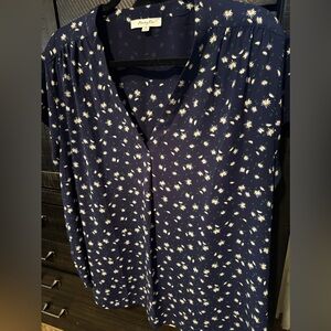 Navy Blue Floral Blouse